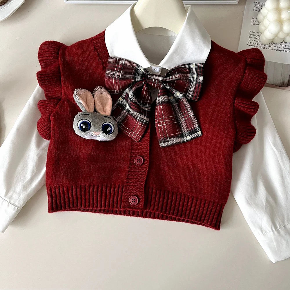 Cardigan, Shirt & Plaid Skirt Set