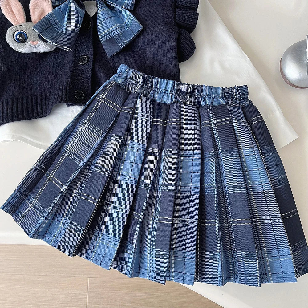 Cardigan, Shirt & Plaid Skirt Set