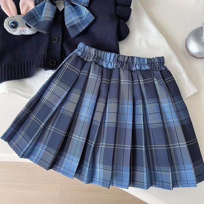 Cardigan, Shirt & Plaid Skirt Set