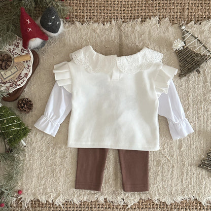 Cotton Bouquet Embroidery Sweatshirt & Elastic Pants Set