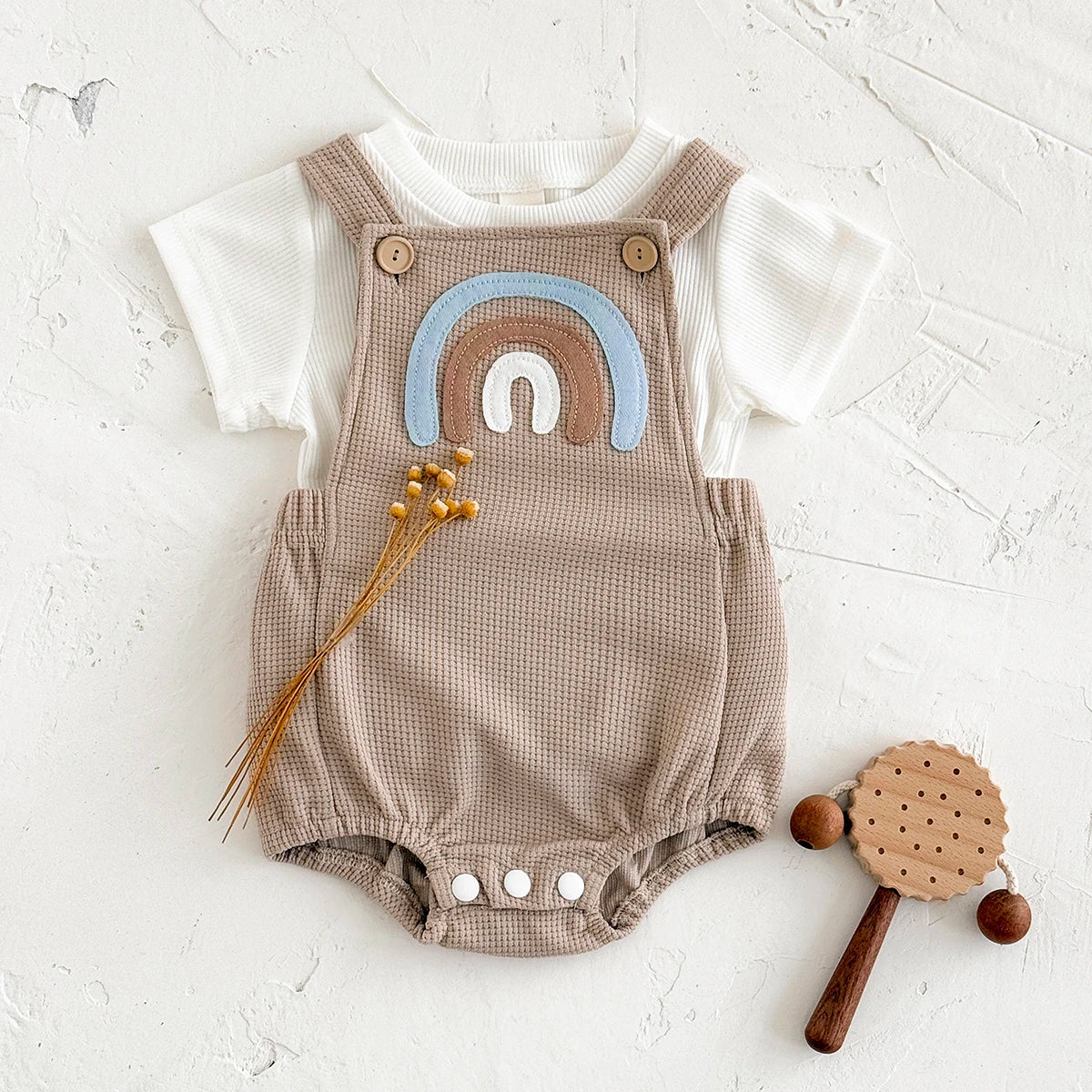 Rainbow Patchwork Overalls & T-Shirt 2-Piece Set