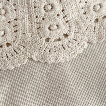 Lace Collar Sweatshirt & Elastic Pants Set