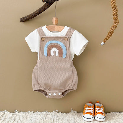 Rainbow Patchwork Overalls & T-Shirt 2-Piece Set