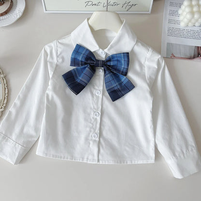 Cardigan, Shirt & Plaid Skirt Set