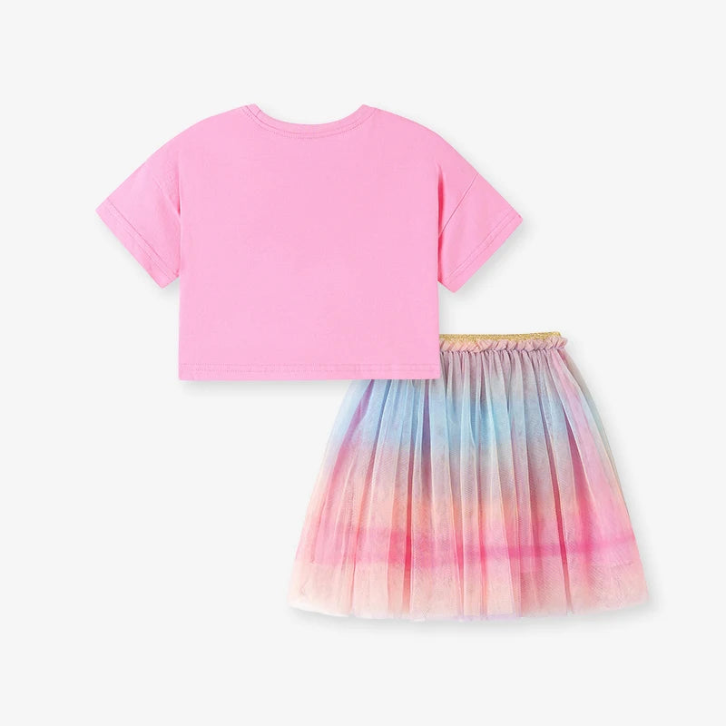 Summer Tracksuit 100% Cotton Rainbow T-Shirt & Skirt Set