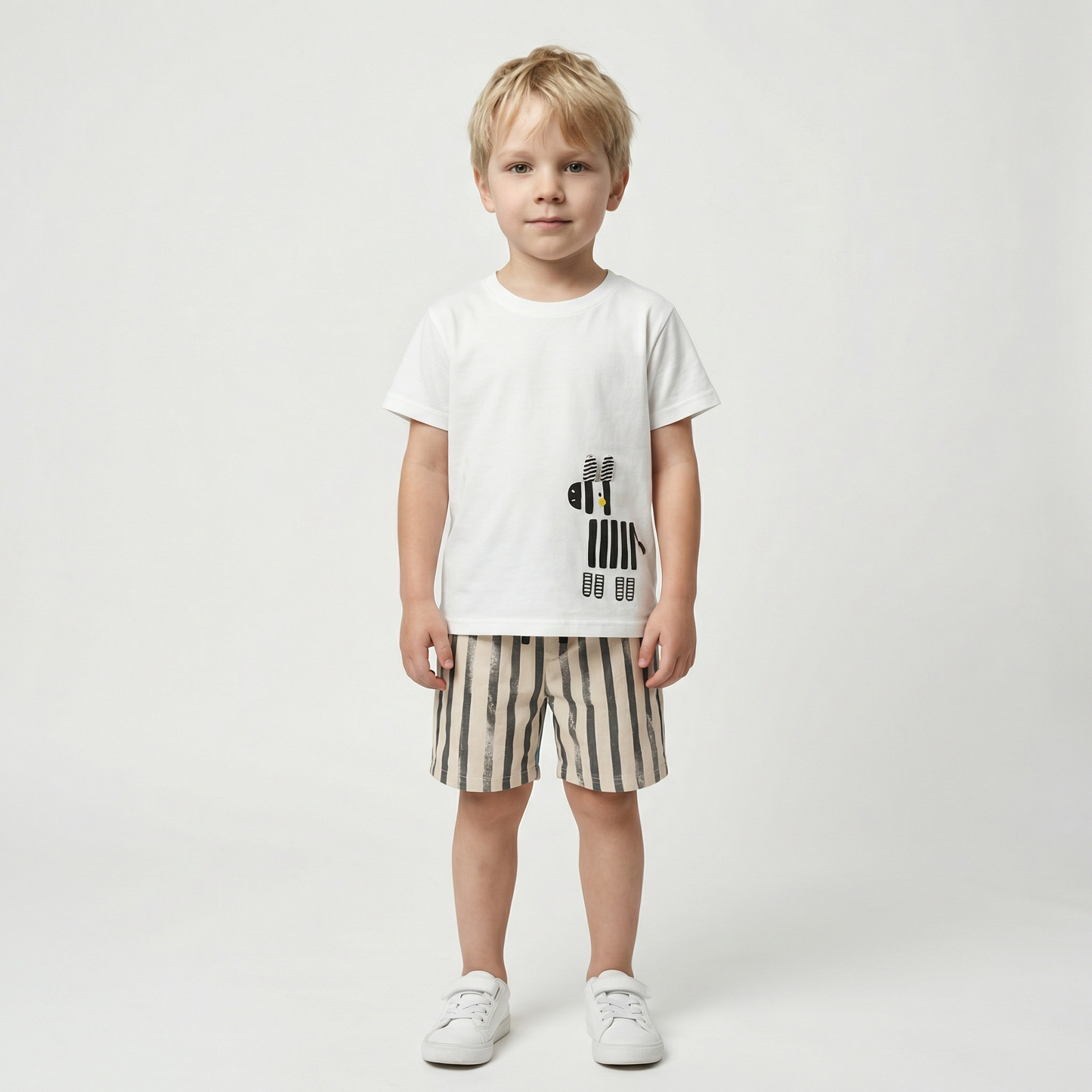 Summer Cotton Zebra T-Shirt & Shorts Set