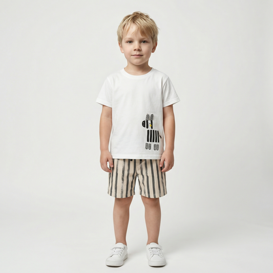 Summer Cotton Zebra T-Shirt & Shorts Set