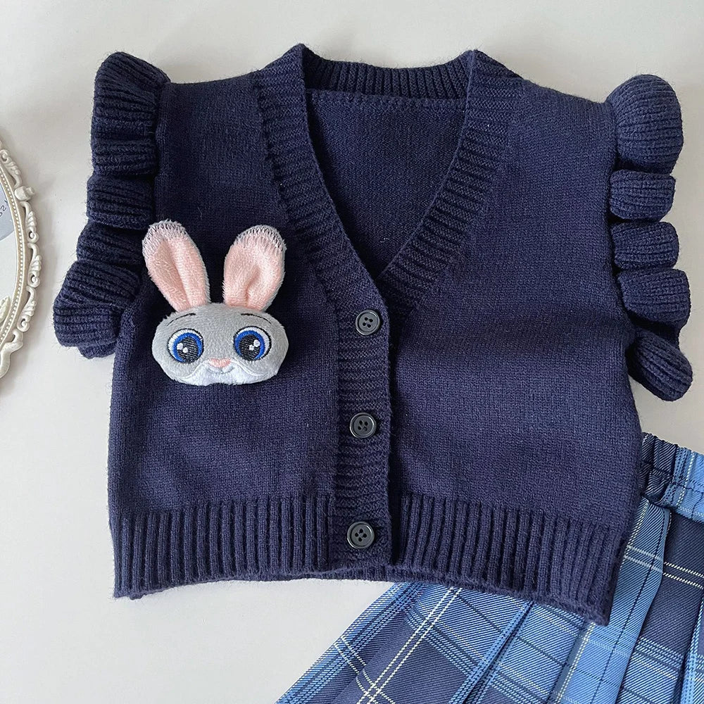 Cardigan, Shirt & Plaid Skirt Set