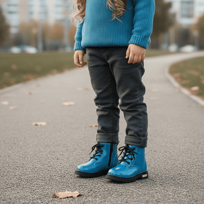 Children's Classic Lace - Up Ankle Boots with Chunky Sole Shoes - Ewapi
