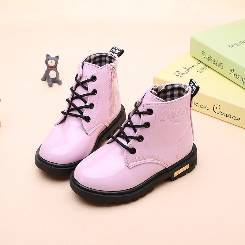 Children's Classic Lace - Up Ankle Boots with Chunky Sole Shoes - Ewapi