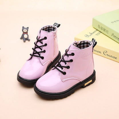 Children's Classic Lace - Up Ankle Boots with Chunky Sole Shoes - Ewapi
