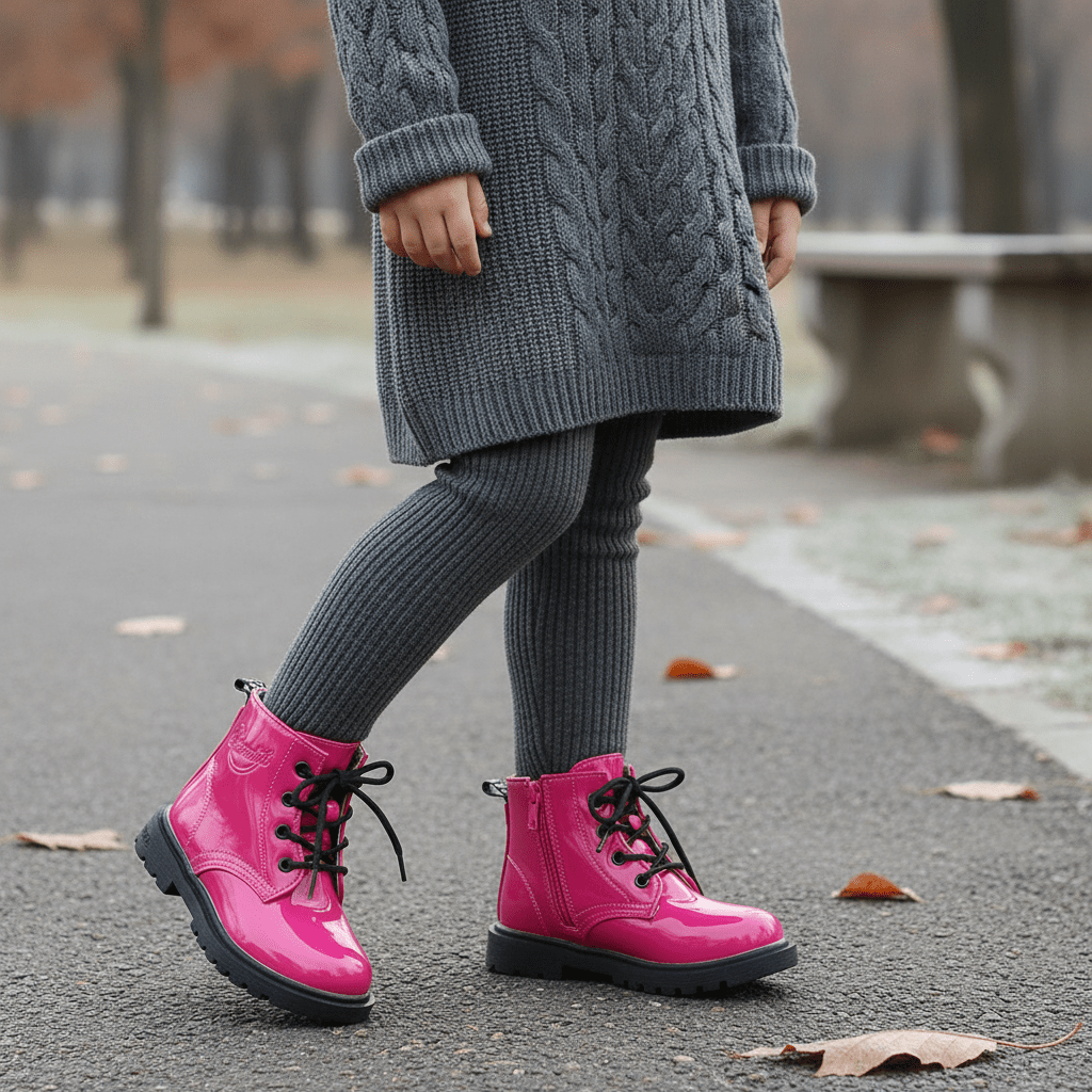 Children's Classic Lace - Up Ankle Boots with Chunky Sole Shoes - Ewapi