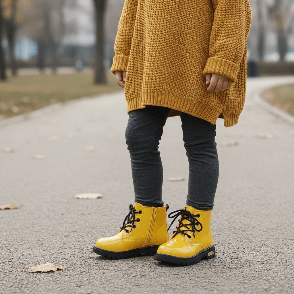 Children's Classic Lace - Up Ankle Boots with Chunky Sole Shoes - Ewapi