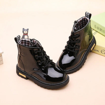 Children's Classic Lace - Up Ankle Boots with Chunky Sole Shoes - Ewapi