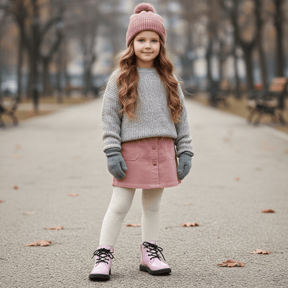 Children's Classic Lace - Up Ankle Boots with Chunky Sole Shoes - Ewapi