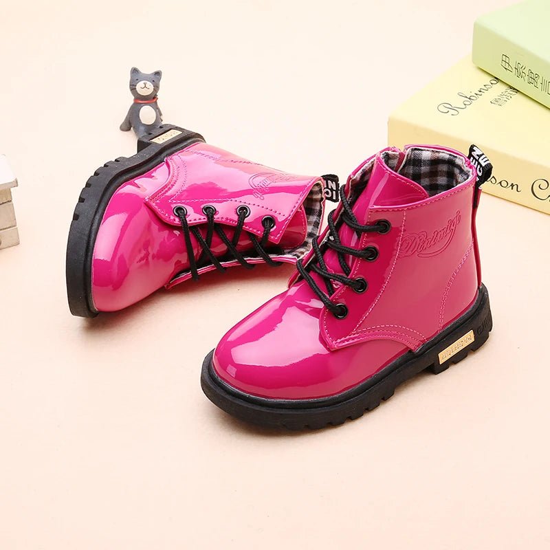 Children's Classic Lace - Up Ankle Boots with Chunky Sole Shoes - Ewapi