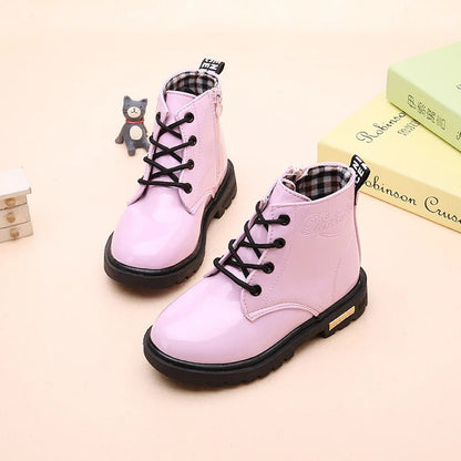 Children's Classic Lace - Up Ankle Boots with Chunky Sole Shoes - Ewapi