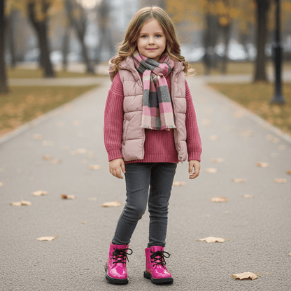 Children's Classic Lace - Up Ankle Boots with Chunky Sole Shoes - Ewapi