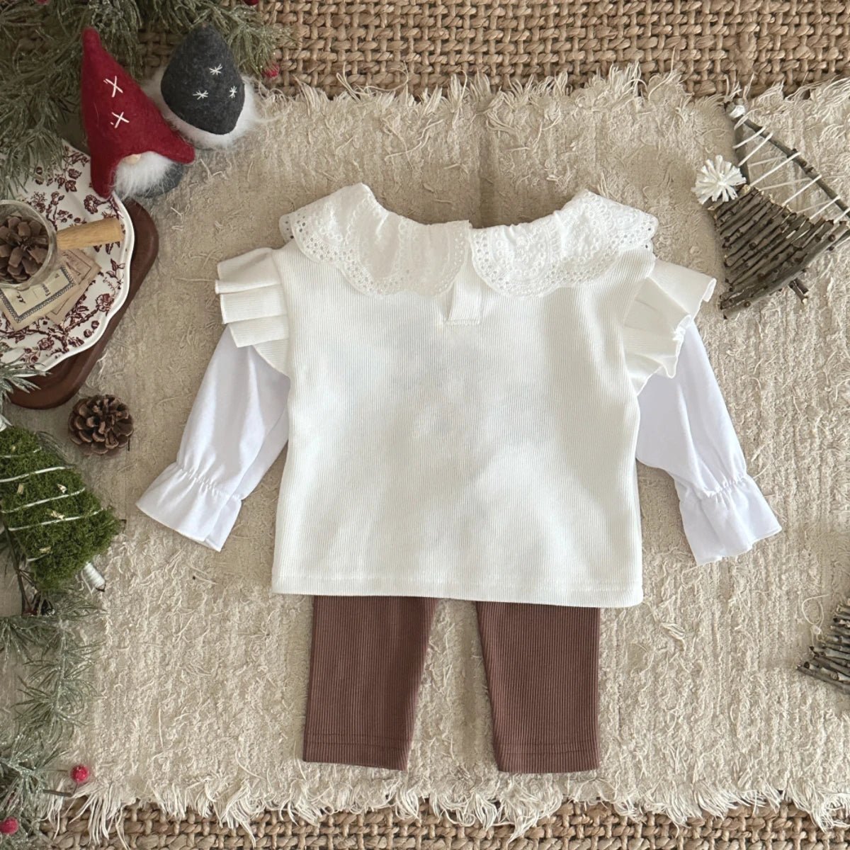 Children's Cotton Bouquet Embroidery Sweatshirt & Elastic Pants Set - Ewapi