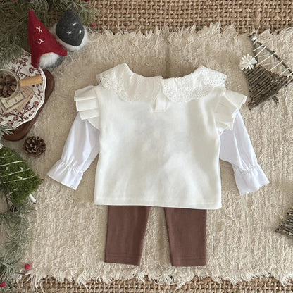 Children's Cotton Bouquet Embroidery Sweatshirt & Elastic Pants Set - Ewapi