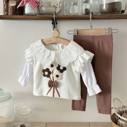 Children's Cotton Bouquet Embroidery Sweatshirt & Elastic Pants Set - Ewapi