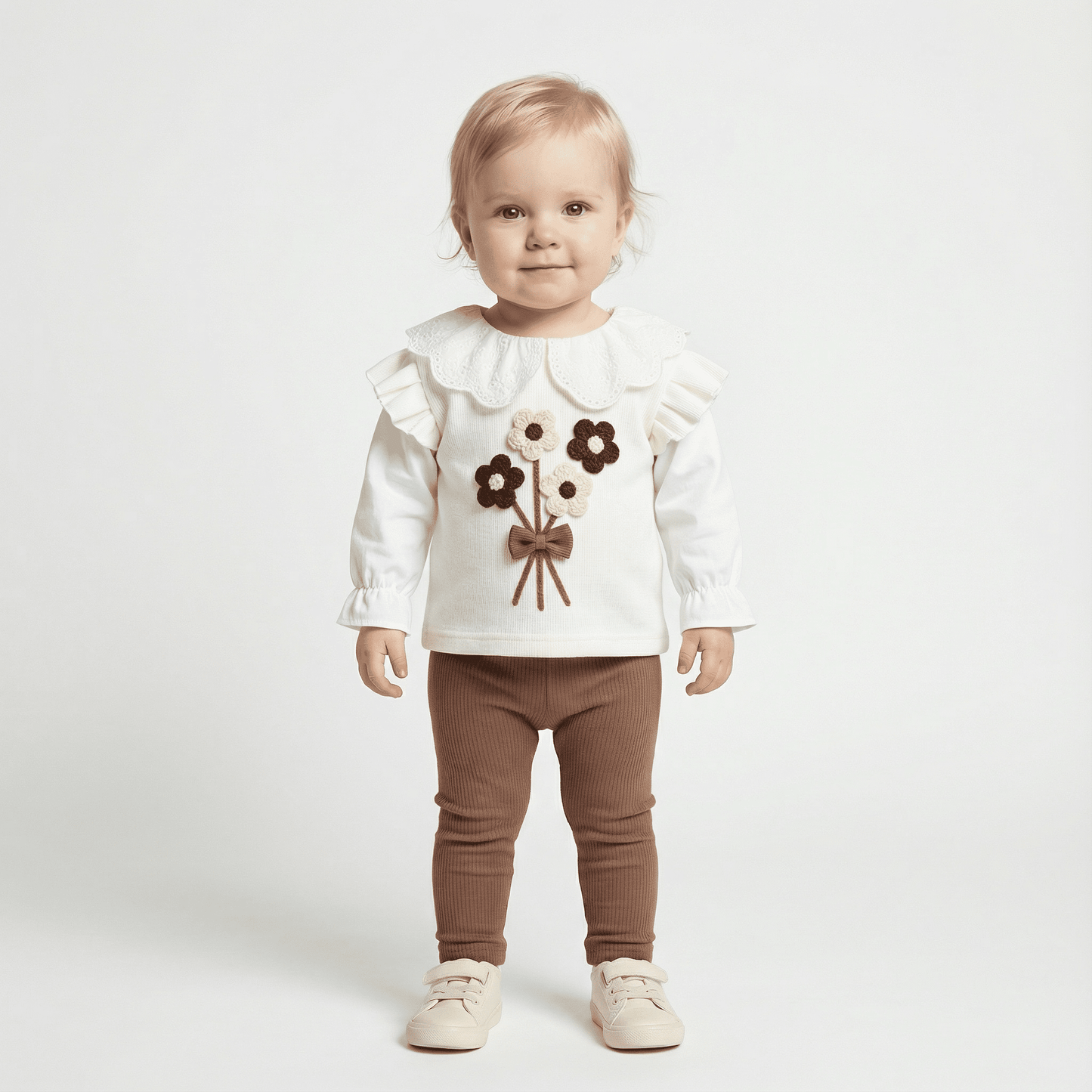 Children's Cotton Bouquet Embroidery Sweatshirt & Elastic Pants Set - Ewapi