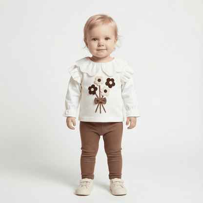 Children's Cotton Bouquet Embroidery Sweatshirt & Elastic Pants Set - Ewapi