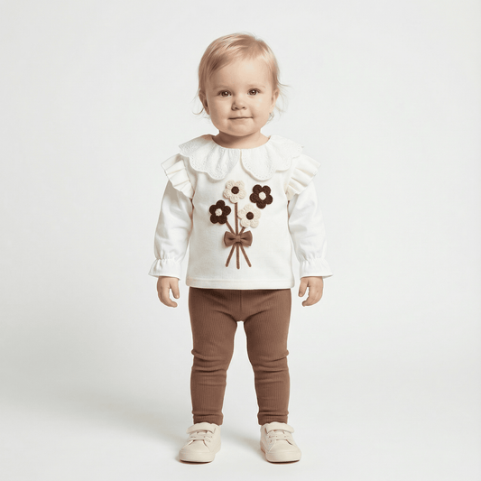 Children's Cotton Bouquet Embroidery Sweatshirt & Elastic Pants Set - Ewapi