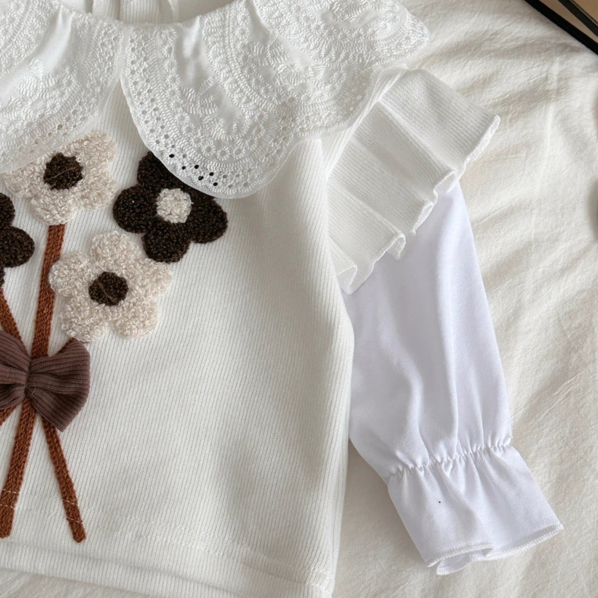 Children's Cotton Bouquet Embroidery Sweatshirt & Elastic Pants Set - Ewapi