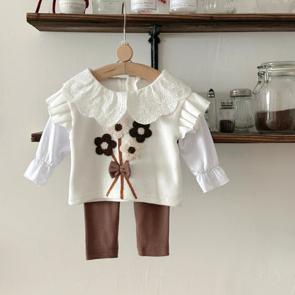 Children's Cotton Bouquet Embroidery Sweatshirt & Elastic Pants Set - Ewapi