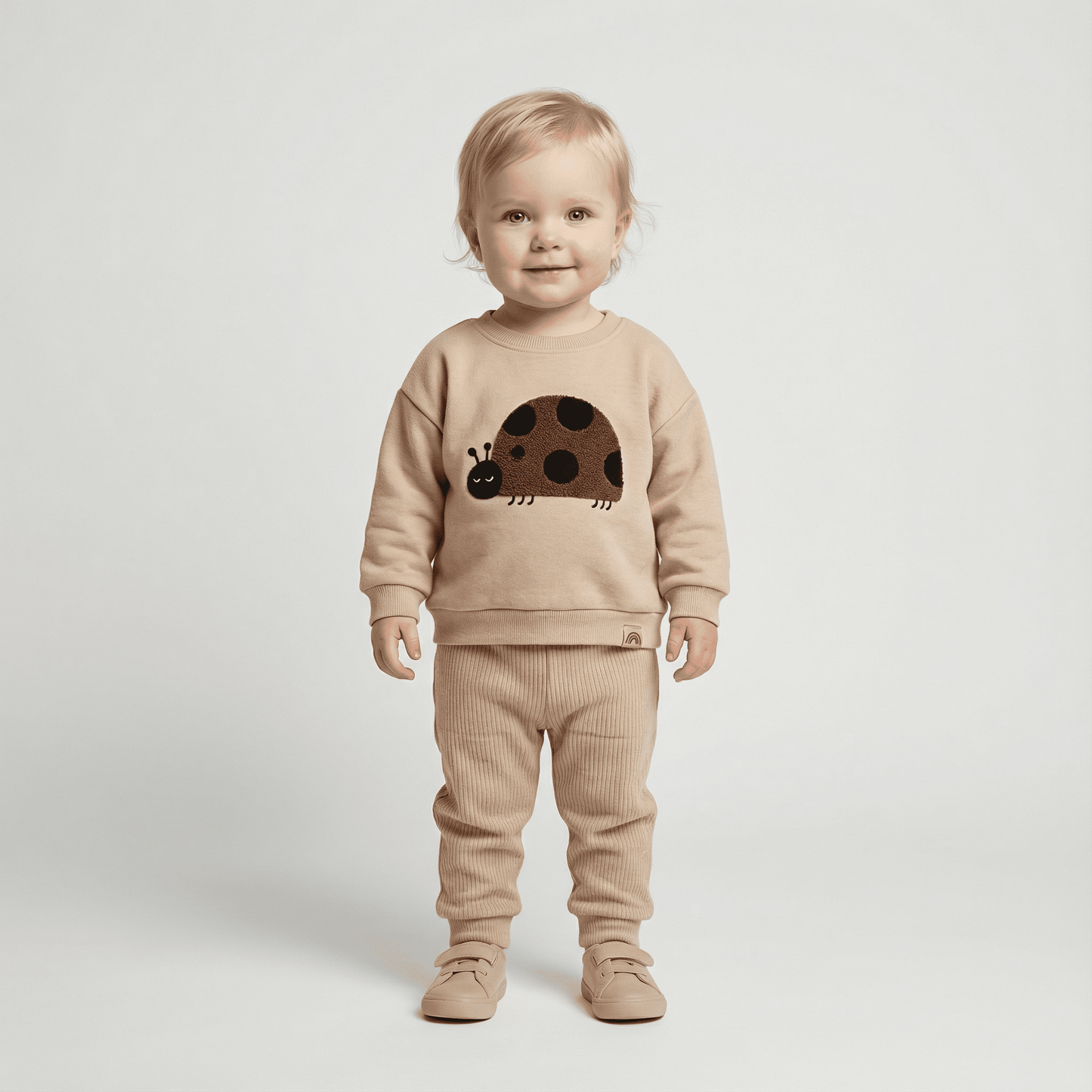 Children's Cotton Ladybug Patchwork O - neck Sweatshirt & Elastic Pants Set - Ewapi