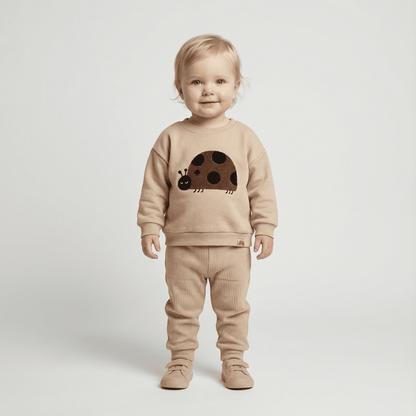 Children's Cotton Ladybug Patchwork O - neck Sweatshirt & Elastic Pants Set - Ewapi
