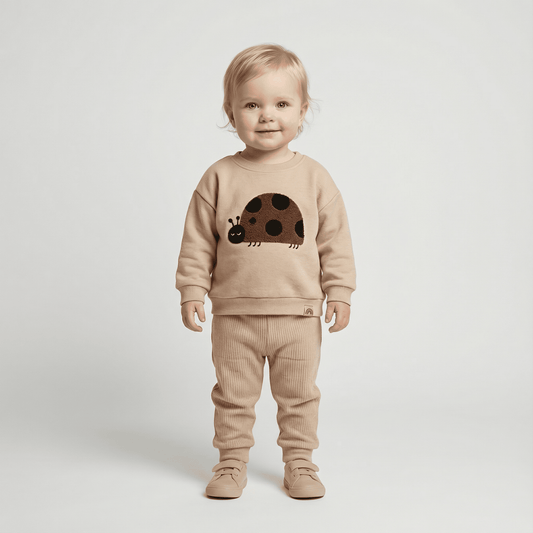 Children's Cotton Ladybug Patchwork O - neck Sweatshirt & Elastic Pants Set - Ewapi