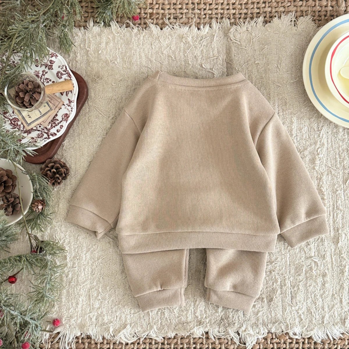 Children's Cotton Ladybug Patchwork O - neck Sweatshirt & Elastic Pants Set - Ewapi