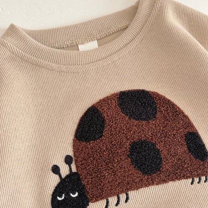 Children's Cotton Ladybug Patchwork O - neck Sweatshirt & Elastic Pants Set - Ewapi