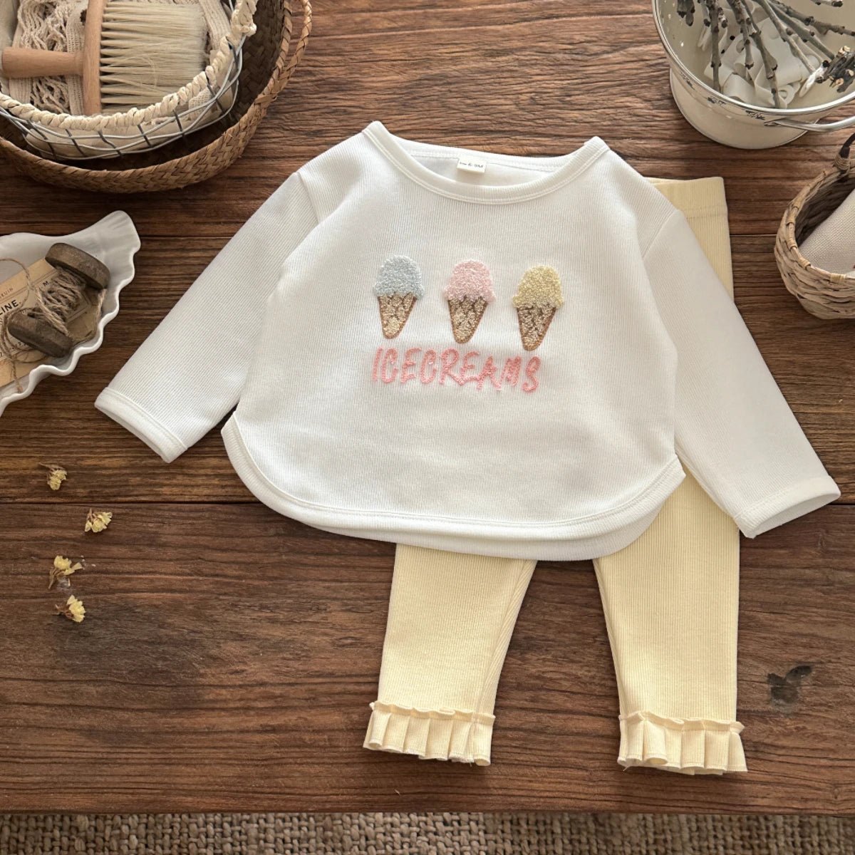 Children's Ice Cream Patchwork Sweatshirt & Solid Pants Set - Ewapi