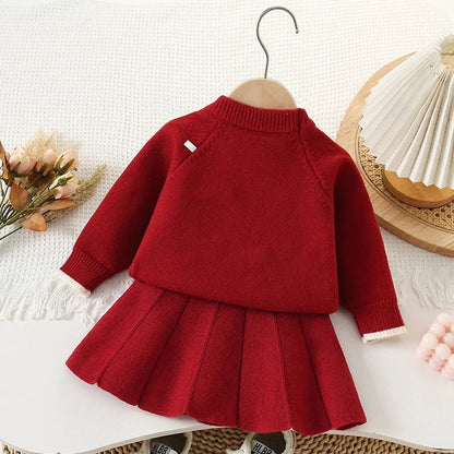 Children's Knitted Pullover Sweater & Skirt Set - Ewapi