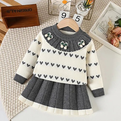 Children's Knitted Pullover Sweater & Skirt Set - Ewapi