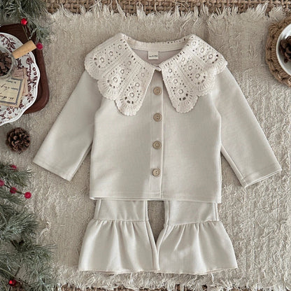Children's Lace Collar Sweatshirt & Elastic Pants Set - Ewapi