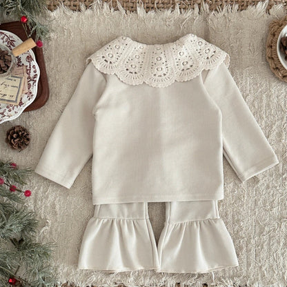 Children's Lace Collar Sweatshirt & Elastic Pants Set - Ewapi