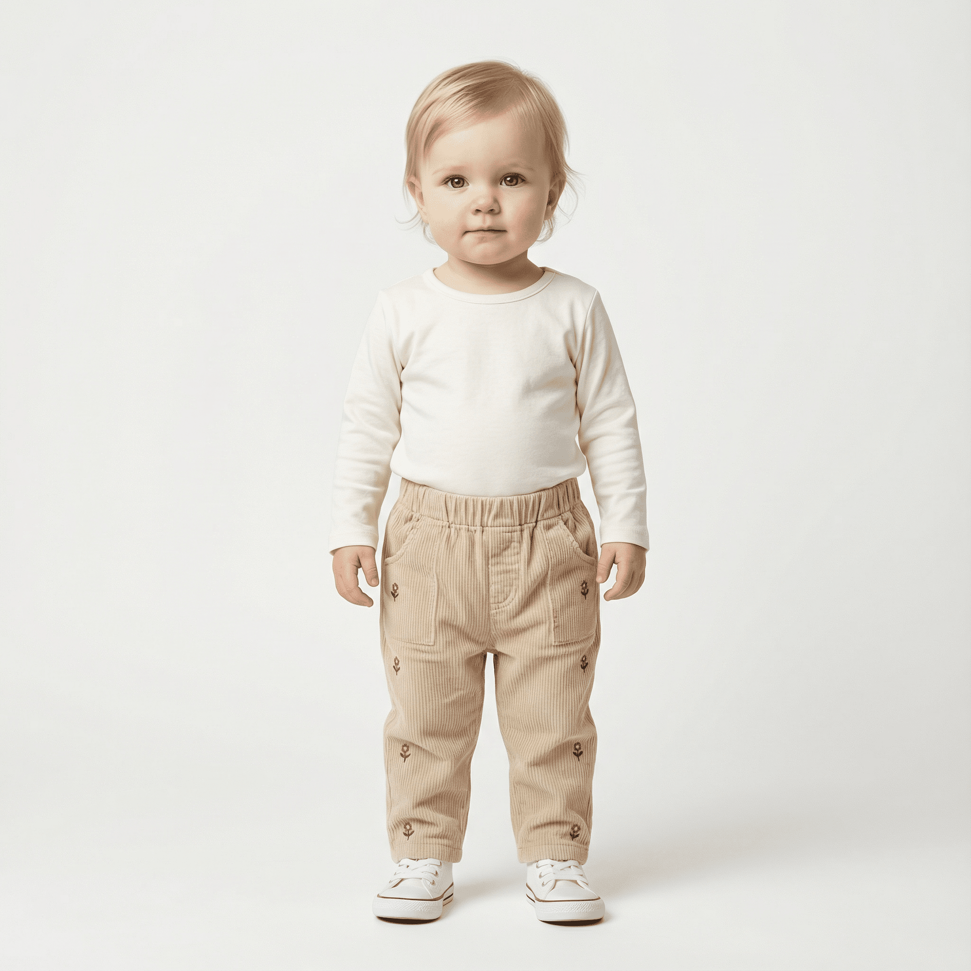Children's Loose Floral Embroidered Corduroy Pants - Ewapi
