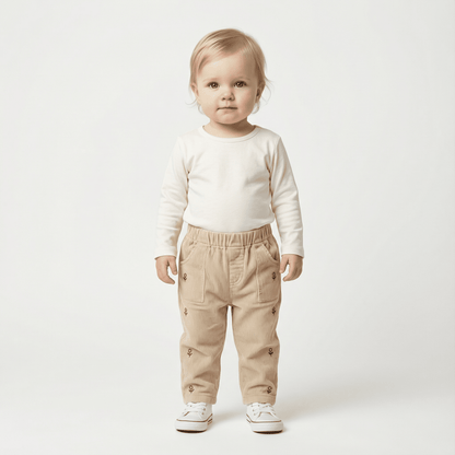 Children's Loose Floral Embroidered Corduroy Pants - Ewapi