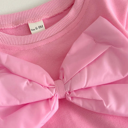Children's Pink Big Bow Sweatshirt & Elastic Polka Dot Pants Set - Ewapi