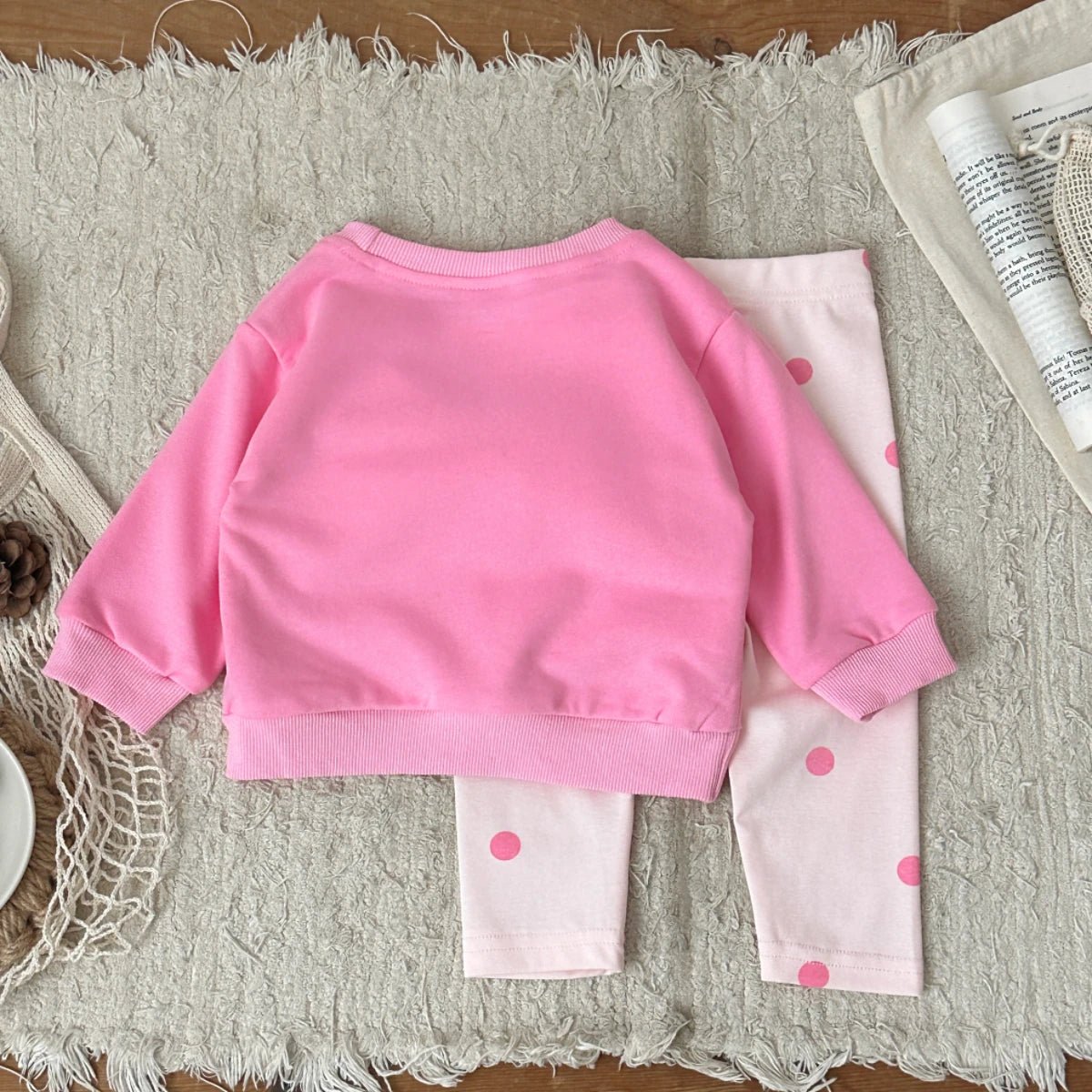 Children's Pink Big Bow Sweatshirt & Elastic Polka Dot Pants Set - Ewapi